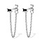 Anti-Tarnish Rhodium Plated Platinum 925 Sterling Silver Chains Front Back Stud Earrings, with Rectangle Cubic Zirconia, Black, 48x4mm