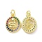 Brass Micro Pave Colorful Cubic Zirconia Pendants, Cadmium Free & Nickel Free & Lead Free, with Jump Ring, Oval with Snake Charms, Real 18K Gold Plated, 16.5x12x2.5mm, Hole: 3.2mm