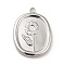 Non-Tarnish 304 Stainless Steel Pendants, Oval wih Flower, Stainless Steel Color, 20.5x15x2mm, Hole: 1.4mm