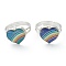 Adjustable Iron Finger Rings, with Epoxy, Changing Color Mood Rings, Heart, Platinum, Colorful, US Size 6, Inner Diameter: 17mm