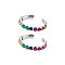 C-Shaped Brass Micro Pave Cubic Zirconia Cuff Earrings, Platinum, Colorful, 10mm