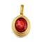 Golden Plated 304 Stainless Steel Rhinestone Pendants, Oval Charms, Light Siam, 23.3x13x6mm, Hole: 6x3mm