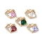 Brass Micro Pave Cubic Zirconia Charms, Cadmium Free & Nickel Free & Lead Free, with Glass, Heart, Mixed Color, Real 18K Gold Plated, 12x14x4mm, Hole: 1.2mm