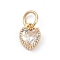 Brass Micro Pave Cubic Zirconia Pendants, Heart Charms, Rack Plating, Long-Lasting Plated, with Jump Ring, Clear, 9x7x3.5mm