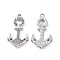 Alloy Pendants, with Crystal Rhinestone, Anchor Charm, Platinum, 23.5x13x2.2mm, Hole: 1.8mm