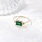 Transparent Glass Finger Rings, Rectangle, with Golden Eco-Friendly Copper Wire, Green, US Size 9(18.9mm)
