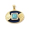 Synthetic Turquoise Pendants, Oval Square Charms with Brass Blue Enamel and Clear Cubic Zirconia Settings, Real 18K Gold Plated, Oval, 21x25x8mm, Hole: 3.5x5mm