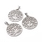 Non-Tarnish 201 Stainless Steel Pendants, Flat Round with Tree, Stainless Steel Color, 32x29.5x1mm, Hole: 5x3mm