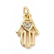 Brass Micro Pave Cubic Zirconia Palm Charms, with Jump Ring, Cadmium Free & Lead Free, Hamsa Hand with Heart Charms, Golden, 14x9x2mm, Hole: 2.8mm