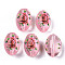 Printed & Spray Painted Transparent Glass Beads, Oval with Floral Pattern, Pink, 15x10mm, Hole: 1.6mm