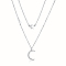 925 Sterling Silver Double Layer Cable Chain Moon Star Pendant Necklaces for Women, Silver, 16.54 inch(42cm)
