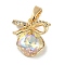 Brass Micro Pave Cubic Zirconia Charms, Cadmium Free & Nickel Free & Lead Free, with Rhinestone Findings, Rhombus with Bowknot, Real 18K Gold Plated, 13x13x6mm, Hole: 4x2mm