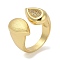Rack Plating Brass Micro Pave Cubic Zirconia Cuff Finger Rings for Women, Cadmium Free & Lead Free, Long-Lasting Plated, Real 18K Gold Plated, Teardrop, 16mm, Inner Diameter: 17.5mm