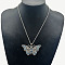 Alloy Crystal Rhinestone Pendant Necklaces, Platinum, Butterfly