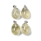 Natural Lemon Quartz Pendants, Teardrop Charms, with Stainless Steel Snap on Bails, Stainless Steel Color, 23x13mm, Hole: 3x5.5mm