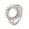 Brass Micro Pave Clear Cubic Zirconia Open Cuff Ring Components, Ring Settings for Rhinestone, Rack Plating, Lasting Plated, Cadmium Free & Lead Free, Flower, Platinum, Inner Diameter: 18mm