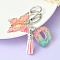 Resin & Acrylic Keychains, with Alloy Split Key Rings and Faux Suede Tassel Pendants, Letter & Butterfly, Random Gradient Color, Letter D, 8.6cm