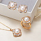 Brass Micro Pave Clear Cubic Zirconia Pendant Necklaces & Stud Earrings & Rings Sets, with Natural Freshwater Pearl, Golden, 15x15mm