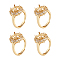 4Pcs Adjustable Brass Micro Pave Clear Cubic Zirconia Solitaire Ring Settings, 4 Claw Prong Ring Settings, Long-Lasting Plated, Flower, Golden, US Size 7(17.3mm), Tray: 10x8mm