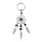 Natural Lapis Lazuli Keychain, with Iron, 304 Stainless Steel & Alloy Findings, Woven Net/Web with Feather, 11.4~11.8cm