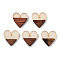 Walnut Wood & Luminous Glow in the Dark Resin Pendants, Heart Charms, PapayaWhip, 17.5x17x3.5mm, Hole: 1.8mm