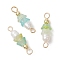 Frosted Flower Natural Cultured Freshwater Pearl & Acrylic Connector Charms, with Brass Double Loops, Golden, Pale Goldenrod, 19.5x6mm, Hole: 2mm and 1.5mm