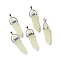 Bullet Pointed Synthetic Luminous Stone Pendants, Glow In The Dark Pendants, with Platinum Tone Alloy Findings, Cyan, 41x8mm