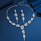 Ear of Wheat Alloy Crystal Rhinestone Pendant Necklaces & Stud Dangle Earrings Sets, Platinum, 400mm