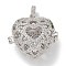 Rack Plating Brass Micro Pave Clear Cubic Zirconia Bead Cage Pendants, Hollow Heart Cage Charms for Chime Ball Pendant Necklaces Making, Long-Lasting Plated, Lead Free & Cadmium Free, Platinum, 25x28x17mm, Hole: 3x6.5mm, Inner Diameter: 19x19mm