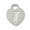 Non-Tarnish 304 Stainless Steel Pendants, Laser Cut, Heart with Letter Charm, Stainless Steel Color, Letter I, 15x12x1mm, Hole: 3x3.5mm