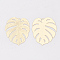 Brass Pendants, Tropical Leaf Charms, Cadmium Free & Nickel Free & Lead Free, Etched Metal Embellishments, Long-Lasting Plated, Monstera Leaf, Light Gold, 29.5x25x0.3mm, Hole: 1.2mm