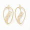 Brass Pendants, Leaf, Nickel Free, Real 18K Gold Plated, 39x19x1.5mm, Hole: 2x1mm