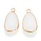 Glass Pendants, with Brass Findings, Faceted, teardrop, Nickel Free, Raw(Unplated), Creamy White, 22x12x4mm, Hole: 2mm