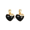 Brass Enamel Charms, Heart Charm, Real 18K Gold Plated, Black, 11.5x11.5x6mm, Hole: 4.5x2.2mm