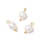 Natural Cultured Freshwater Pearl Rice Charms, with Brass Ball Loops, Creamy White, Golden, 11~11.5x5.5~6mm, Hole: 1.7~2mm