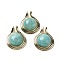 Natural Amazonite Pendants, Rack Plating Golden Plated Brass Half Round Charms, Cadmium Free & Lead Free, 28x22.5x10mm, Hole: 2x4mm