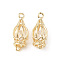 Brass Hollow Lamp Connector Charms, with Clear Cubic Zirconia Bead Inside, Light Gold, 19.5x8mm, Hole: 1.2mm and 1.5mm