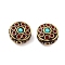 Handmade Indonesia Beads, with Brass and Resin, Flat Round, Red, 16x7~9mm, Hole: 1.8mm