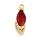 Brass Micro Pave Cubic Zirconia Pendants, with Glass, Cadmium Free & Nickel Free & Lead Free, Real 18K Gold Plated, Horse Eye, Red, 17x5.5x4.5mm, Hole: 1.4mm