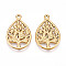 304 Stainless Steel Pendants, Ion Plating(IP), Teardrop with Tree Charms, Real 18K Gold Plated, 26x17x1.5mm, Hole: 1.4~1.5mm