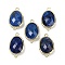Dyed Natural Lapis Lazuli Faceted Connector Charms, Rack Plating Brass Oval Links, Golden, 22.5~23x13.5~14x6mm, Hole: 1.4mm