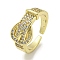 Brass Micro Pave Cubic Zirconia Cuff Ring, Belt Buckle Open Ring for Women, Cadmium Free & Lead Free, Long-Lasting Plated, Real 18K Gold Plated, Adjustable
