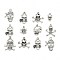 Tibetan Style Alloy Pendants, Skull, Mixed Style, Antique Silver, 25~62x15~50x1.5~5.5mm, Hole: 1~4.5mm