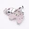 Natural Rose Quartz Pendants, with Rhinestone and Brass Findings, Elephant, Platinum, 25.5x36.5x10mm, Hole: 5x8mm