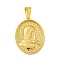 Ion Plating(IP) 304 Stainless Steel Pendants, Oval with Saint Charm, Golden, 35.5x26x4mm, Hole: 9.5x5mm