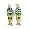 Brass Enamel Pendants, with Jump Ring, Fish Charm, Real 18K Gold Plated, Rack Plating, Lead Free & Cadmium Free, Long-Lasting Plated, Light Sea Green, 29x9.5x7mm, Hole: 3mm