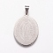 Non-Tarnish 304 Stainless Steel Pendants, Oval with Virgin Mary, Stainless Steel Color, 39x28x2mm, Hole: 9.5x5mm