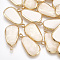 Resin Pendants, with Brass Findings, teardrop, Golden, Seashell Color, 25.5x13x3.5mm, Hole: 2mm