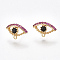 Brass Cubic Zirconia Stud Earring Findings, with Loop, Eye, Colorful, Nickel Free, Real 18K Gold Plated, 8.5x13.5mm, Hole: 1.2mm, Pin: 0.8mm