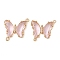 Brass Pave Faceted Glass Connector Charms, Golden Tone Butterfly Links, Lavender, 20x22x5mm, Hole: 1.2mm